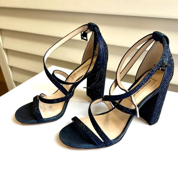 Antonio Melani Blue Satin Rhinestone Strappy Sandle - Picture 2 of 8